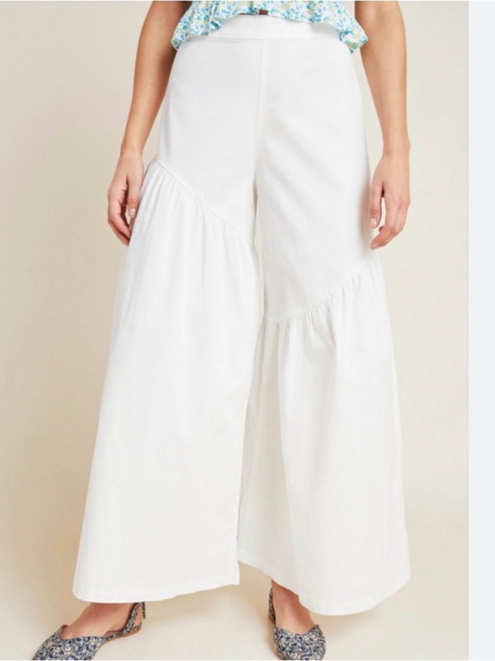 Anthropologie Corfu Wide-Leg Pants size 8 White Cotton - Picture 2 of 10